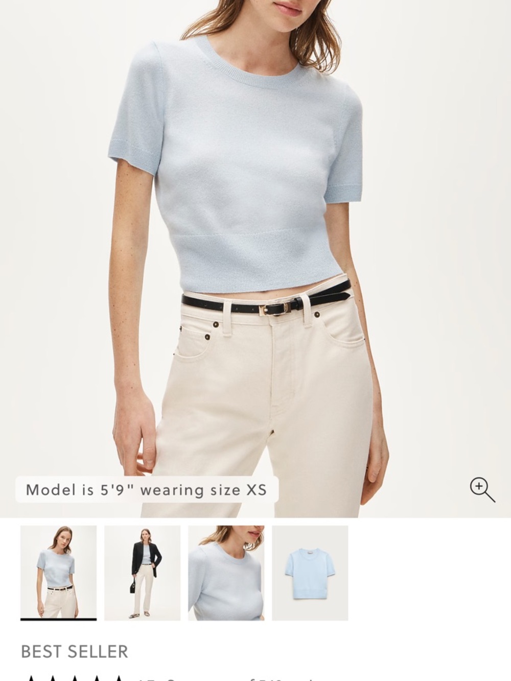 J. Crew Pale Pink NWT Shrunken Short-Sleeve Crop Top 100% Cashmere - Picture 5 of 8